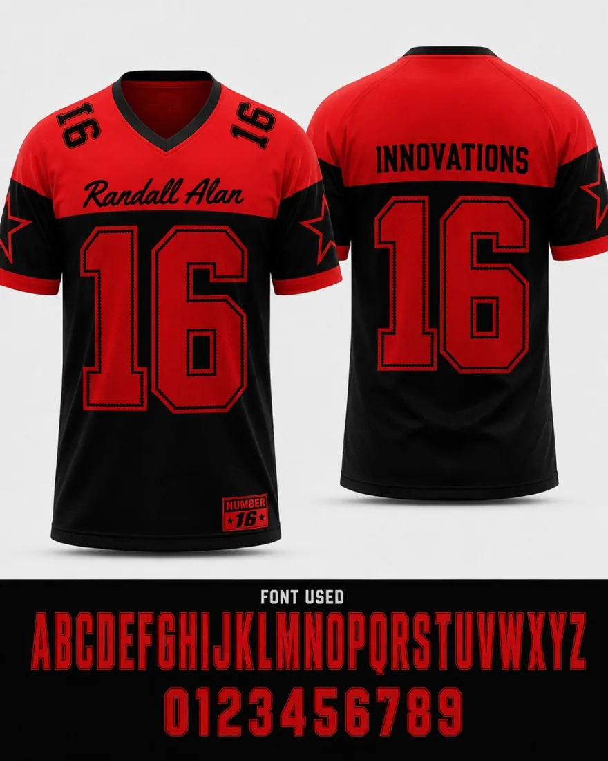 Red and black Randall Alan number 16 jersey set
